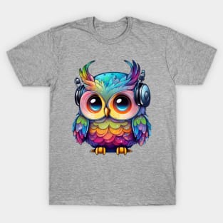 Rainbow Owl Wearing Headphones T-Shirt